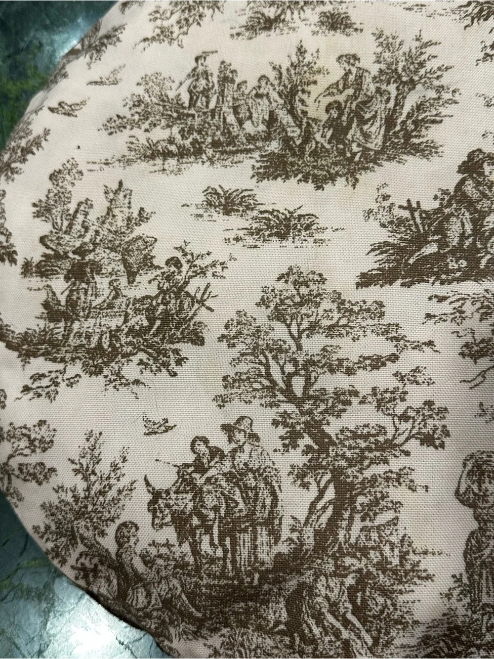 Vintage Toile Bucolic Kravet  Romantic Scene Reversible Round Decorative Pillow